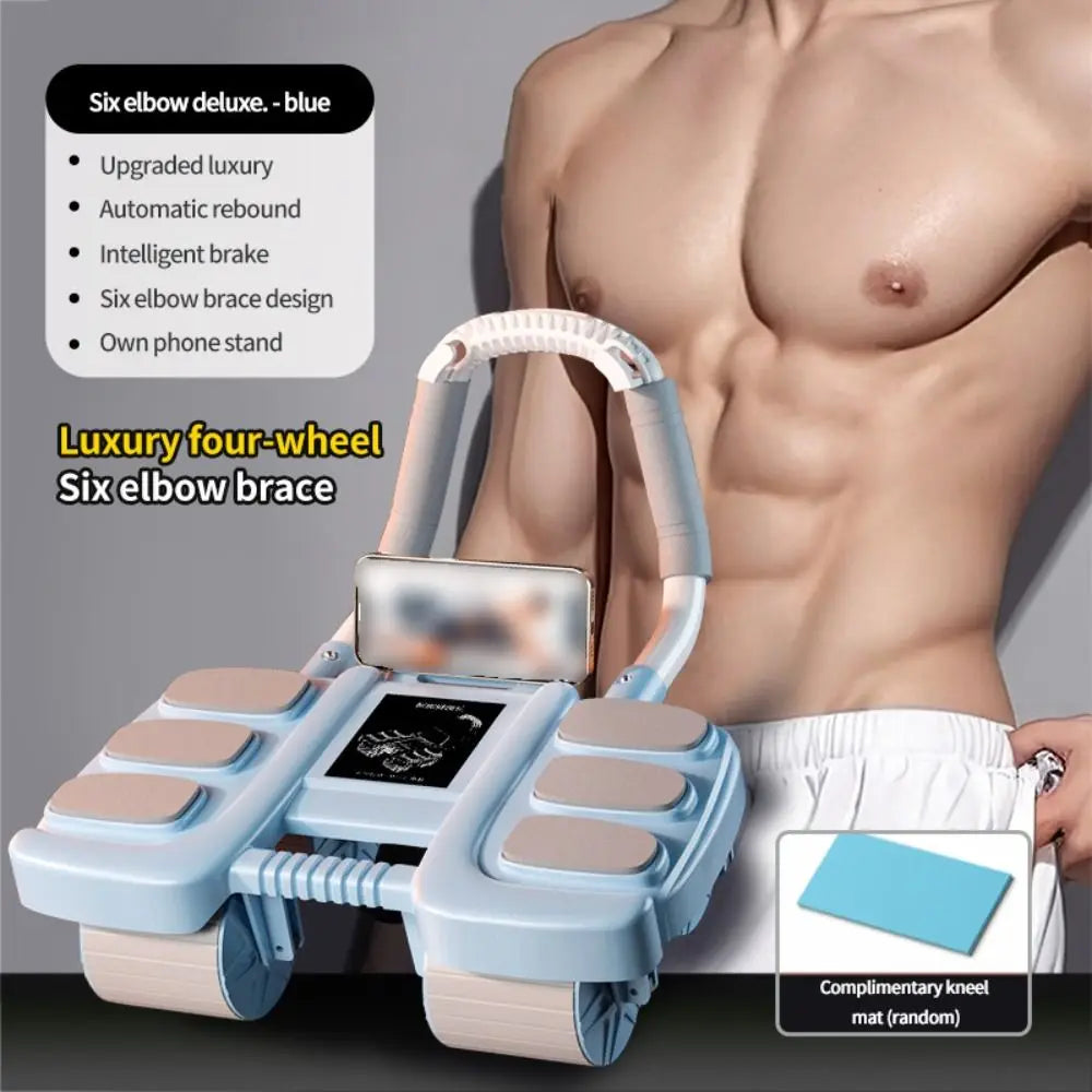 Four-Wheel Abdominal Workout Roller 6/8 Elbow Support Anti-Slip Core Strengthening Trainer Automatic Rebound Effective