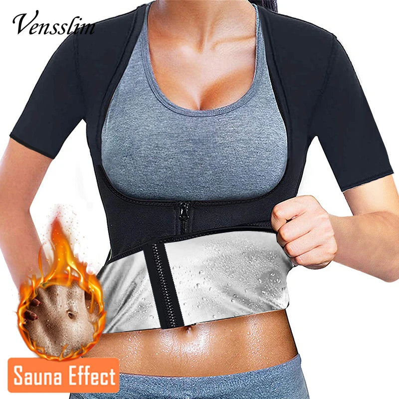 Vensslim Women Slimming Sauna Vest Sweat Body Shaper Zipper Compression Fat Burner Corset Waist Trainer Push Up Tops Shapewear