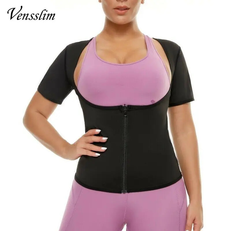Vensslim Women Slimming Sauna Vest Sweat Body Shaper Zipper Compression Fat Burner Corset Waist Trainer Push Up Tops Shapewear