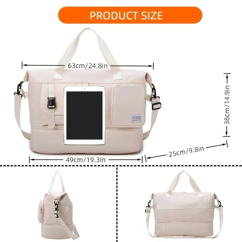 Large Capacity Travel Duffel Bag, Portable Sports Bag with Shoe Compartment, Spacious Weekender Overnight Bag ﻿ ﻿ ﻿