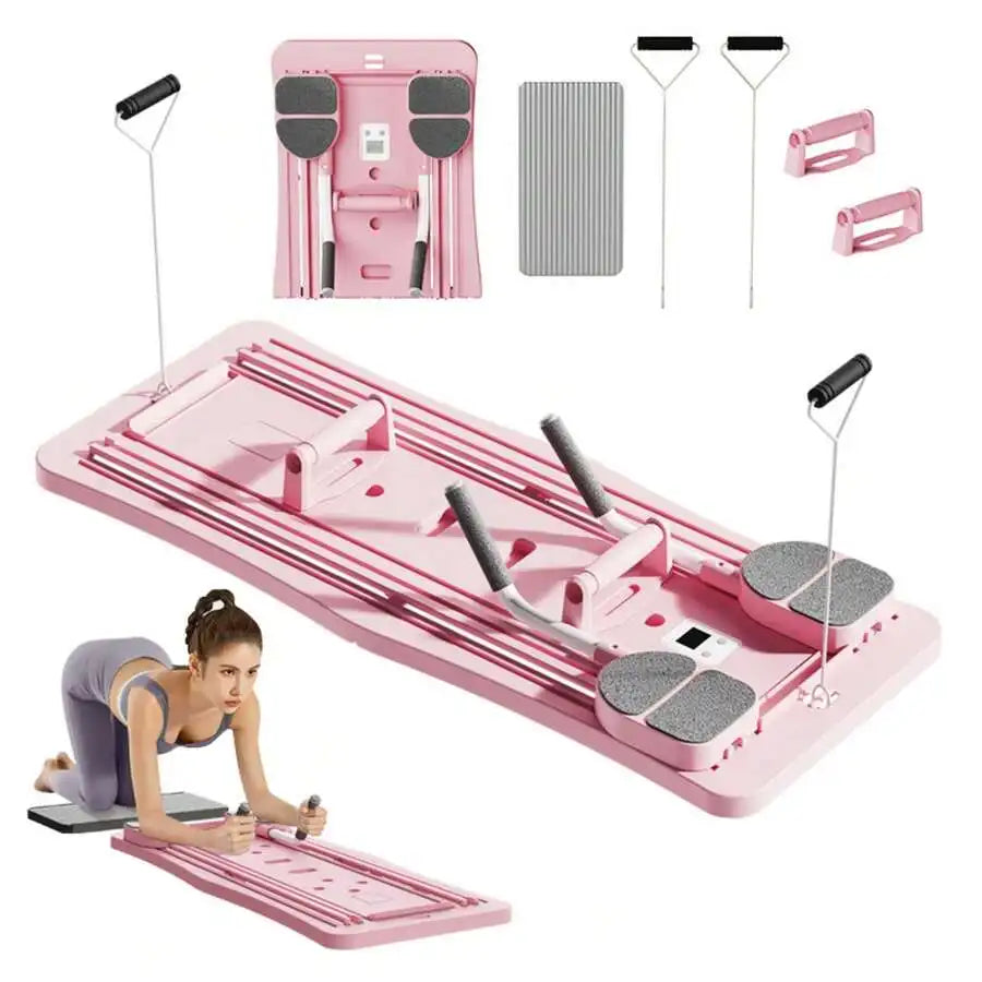 Pilates Reformer Set, Multi-Purpose Foldable Pilates Reformer Board For Home, 4 In 1 Pilates Sliding Board(Pink)