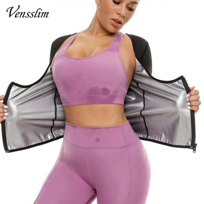 Vensslim Women Slimming Sauna Vest Sweat Body Shaper Zipper Compression Fat Burner Corset Waist Trainer Push Up Tops Shapewear