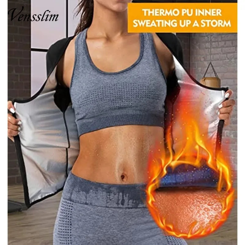 Vensslim Women Slimming Sauna Vest Sweat Body Shaper Zipper Compression Fat Burner Corset Waist Trainer Push Up Tops Shapewear