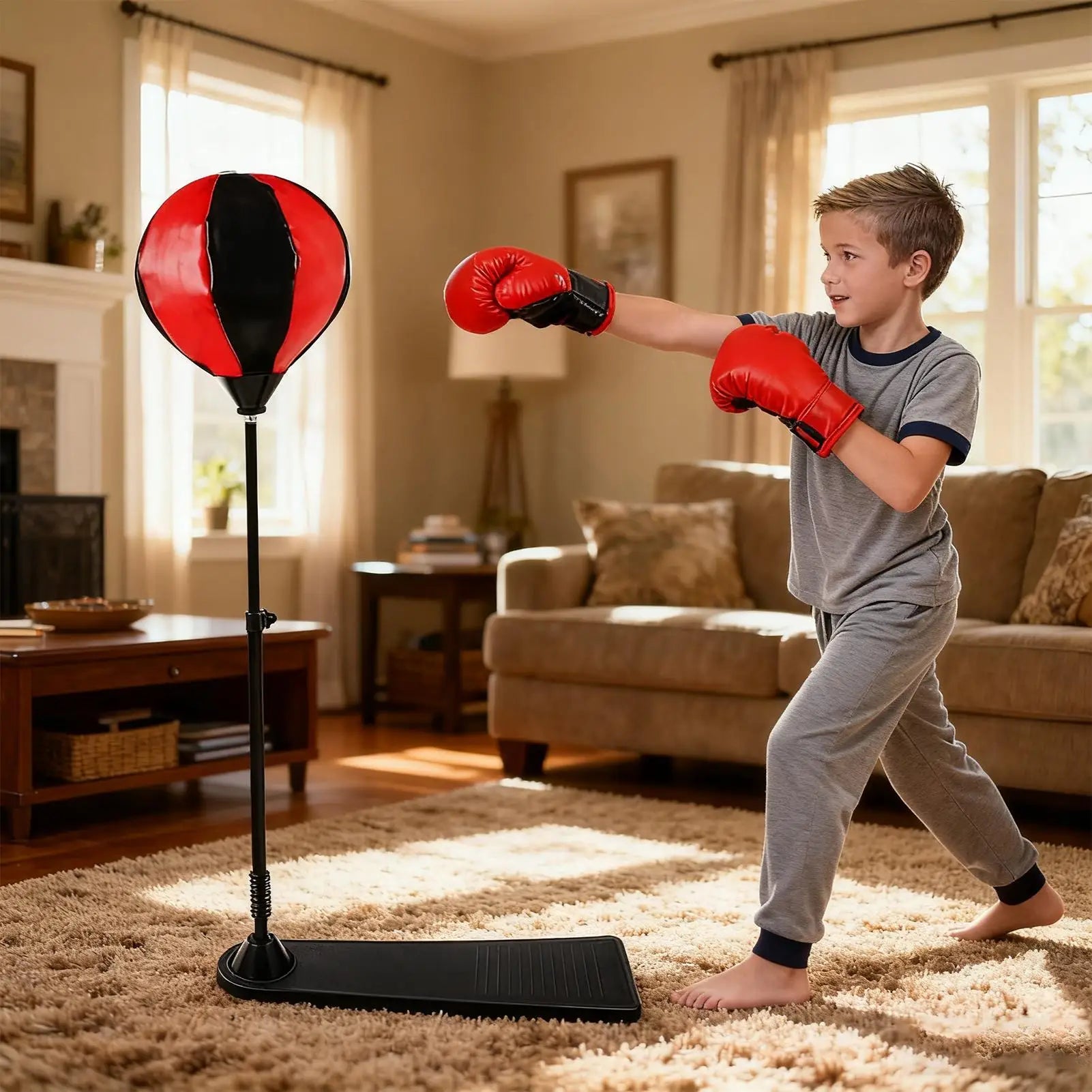 Punching Equipment with Gloves Kids Punching Bag Standing Boxing Ball Set for Home Gym Indoor Stress Relief Fitness Exercise