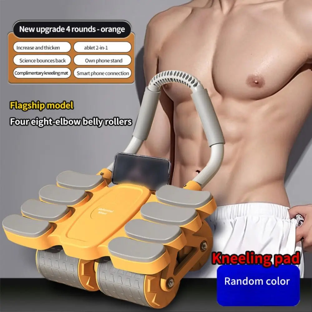 Four-Wheel Abdominal Workout Roller 6/8 Elbow Support Anti-Slip Core Strengthening Trainer Automatic Rebound Effective