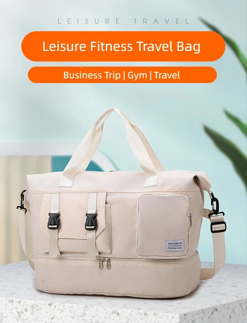 Large Capacity Travel Duffel Bag, Portable Sports Bag with Shoe Compartment, Spacious Weekender Overnight Bag ﻿ ﻿ ﻿