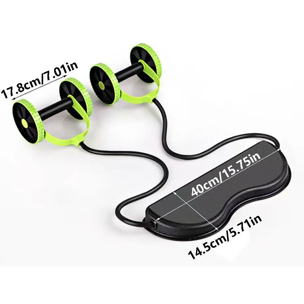 Double Roller Abdominal Muscle Trainer Resistance Bands Pull Rope Ab Roller Knee Mat Adjustable Core Workout Equipment