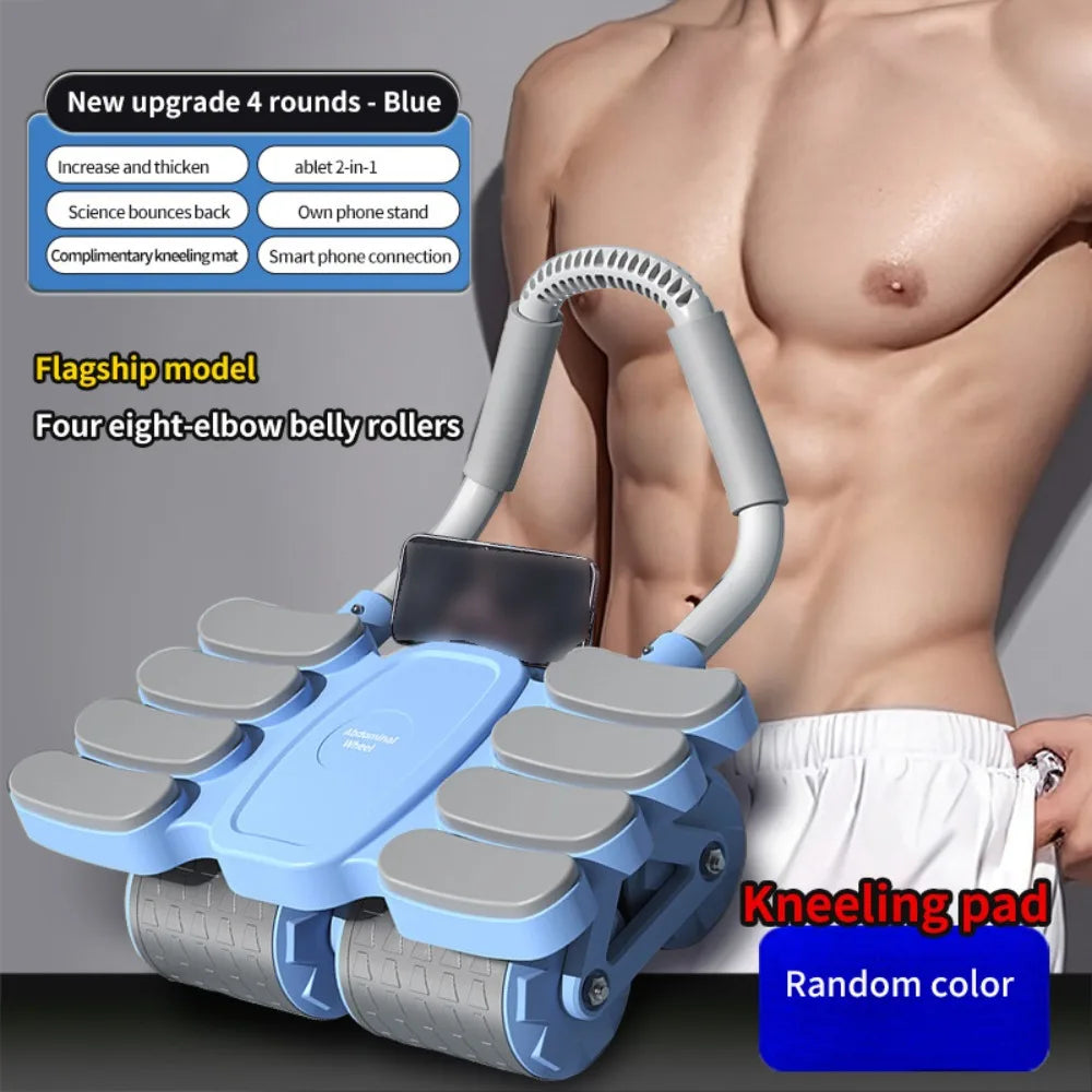Four-Wheel Abdominal Workout Roller 6/8 Elbow Support Anti-Slip Core Strengthening Trainer Automatic Rebound Effective