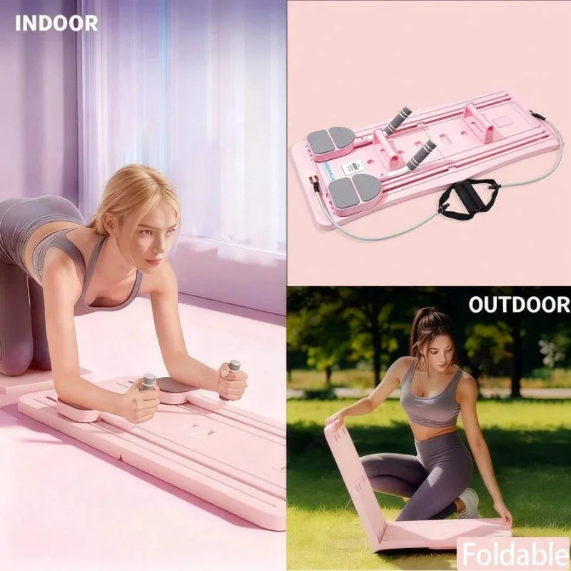 Pilates Reformer Set, Multi-Purpose Foldable Pilates Reformer Board For Home, 4 In 1 Pilates Sliding Board(Pink)