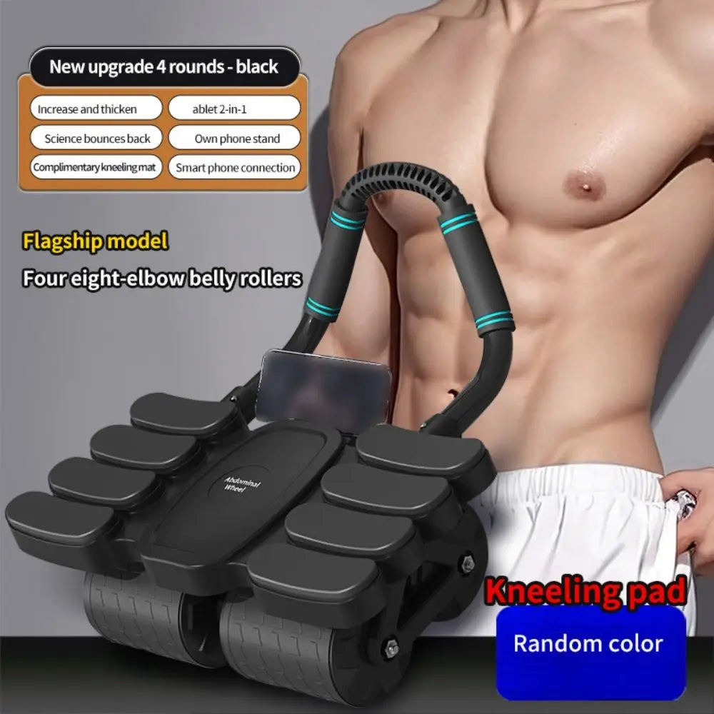 Four-Wheel Abdominal Workout Roller 6/8 Elbow Support Anti-Slip Core Strengthening Trainer Automatic Rebound Effective
