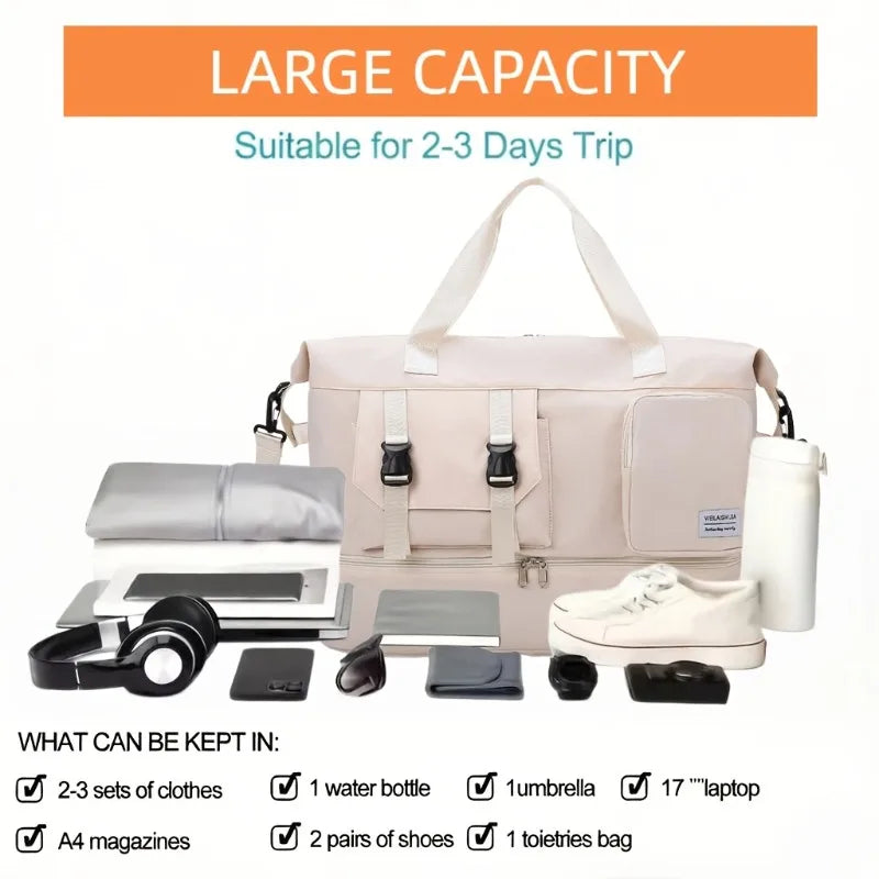 Large Capacity Travel Duffel Bag, Portable Sports Bag with Shoe Compartment, Spacious Weekender Overnight Bag ﻿ ﻿ ﻿