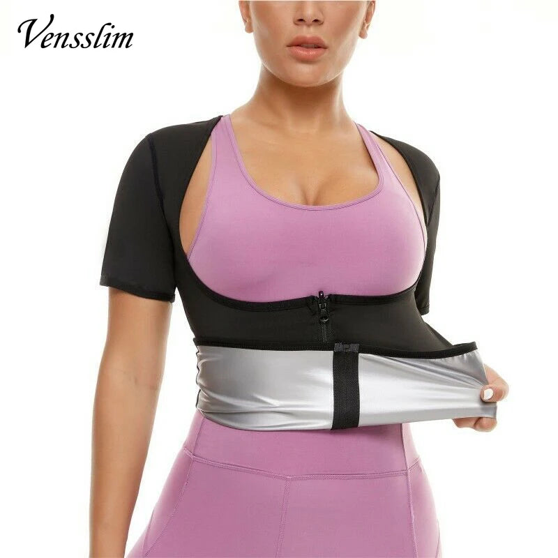 Vensslim Women Slimming Sauna Vest Sweat Body Shaper Zipper Compression Fat Burner Corset Waist Trainer Push Up Tops Shapewear