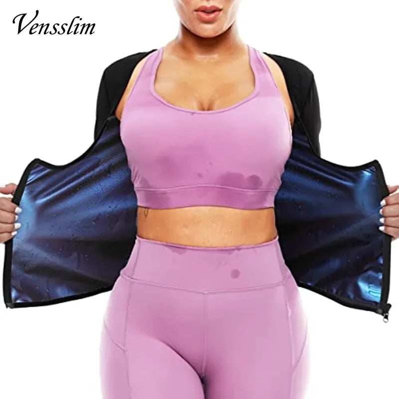 Vensslim Women Slimming Sauna Vest Sweat Body Shaper Zipper Compression Fat Burner Corset Waist Trainer Push Up Tops Shapewear