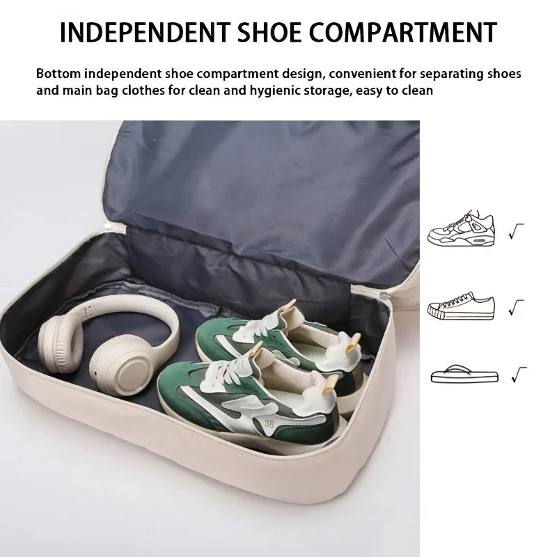Large Capacity Travel Duffel Bag, Portable Sports Bag with Shoe Compartment, Spacious Weekender Overnight Bag ﻿ ﻿ ﻿