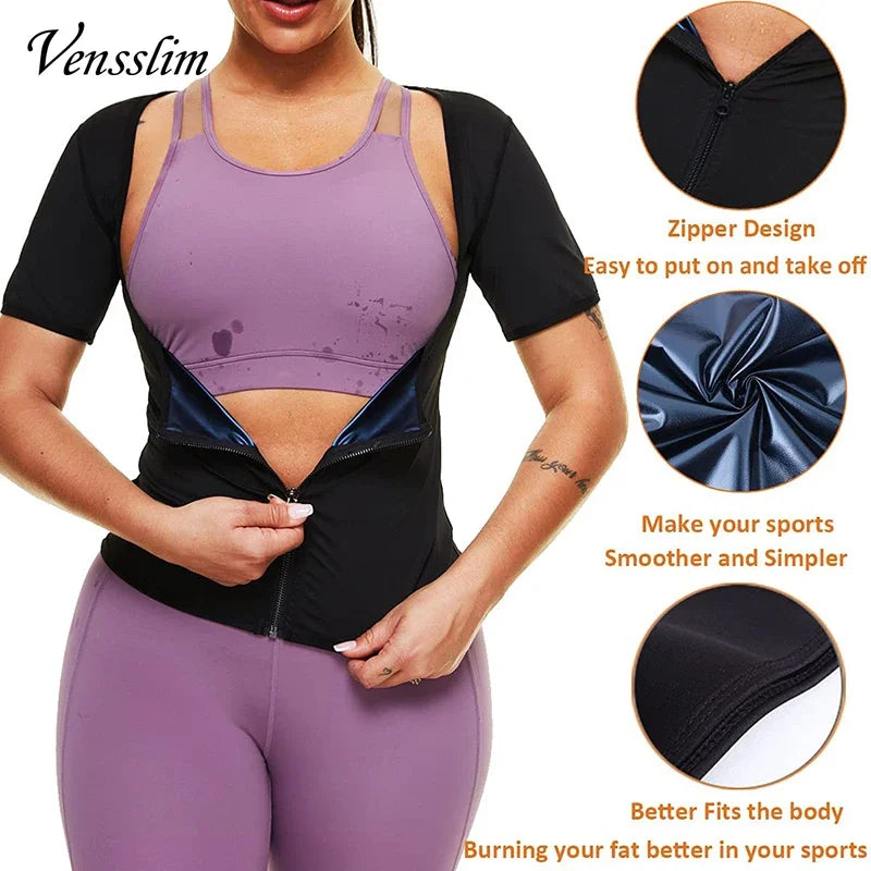 Vensslim Women Slimming Sauna Vest Sweat Body Shaper Zipper Compression Fat Burner Corset Waist Trainer Push Up Tops Shapewear