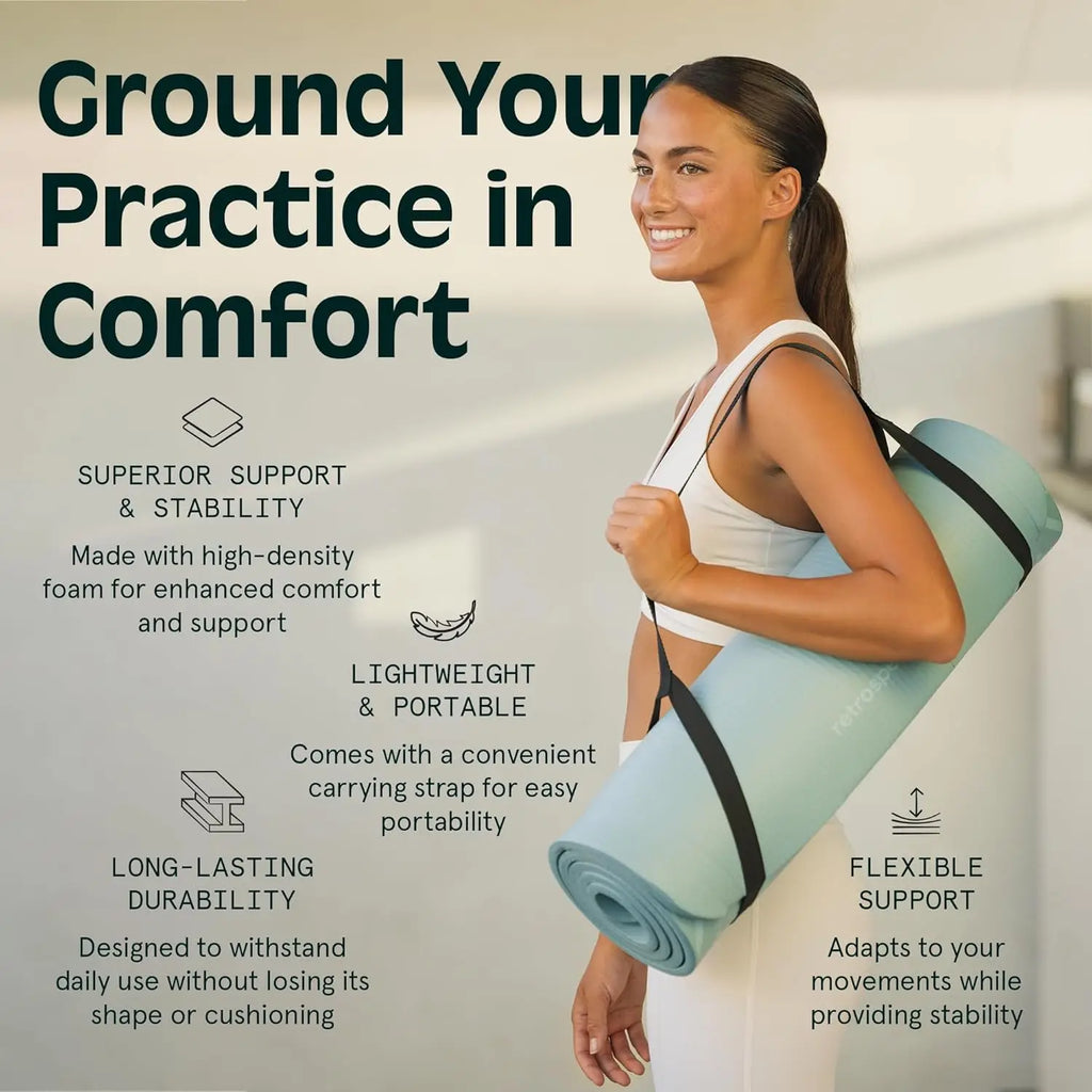 Extra Thick Non-Slip Yoga Mat with Carrying Strap for Home Fitness, Pilates, and Stretching Workouts