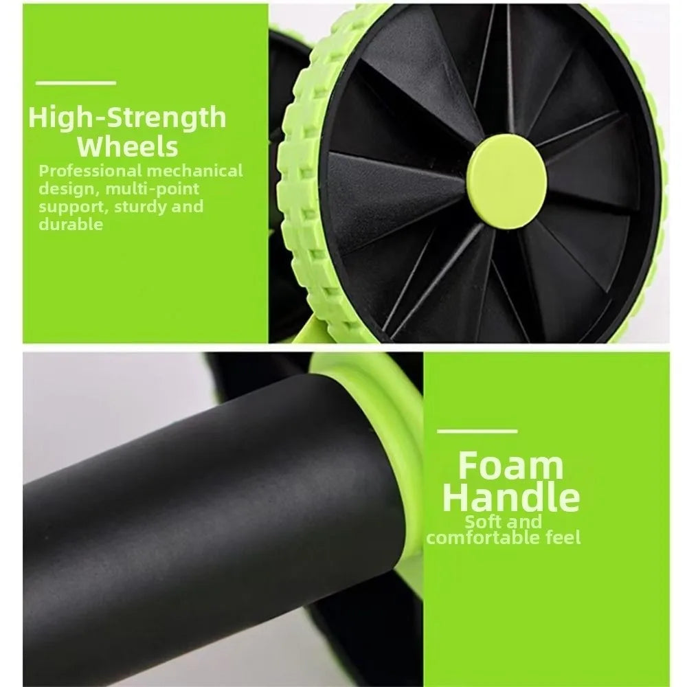Double Roller Abdominal Muscle Trainer Resistance Bands Pull Rope Ab Roller Knee Mat Adjustable Core Workout Equipment