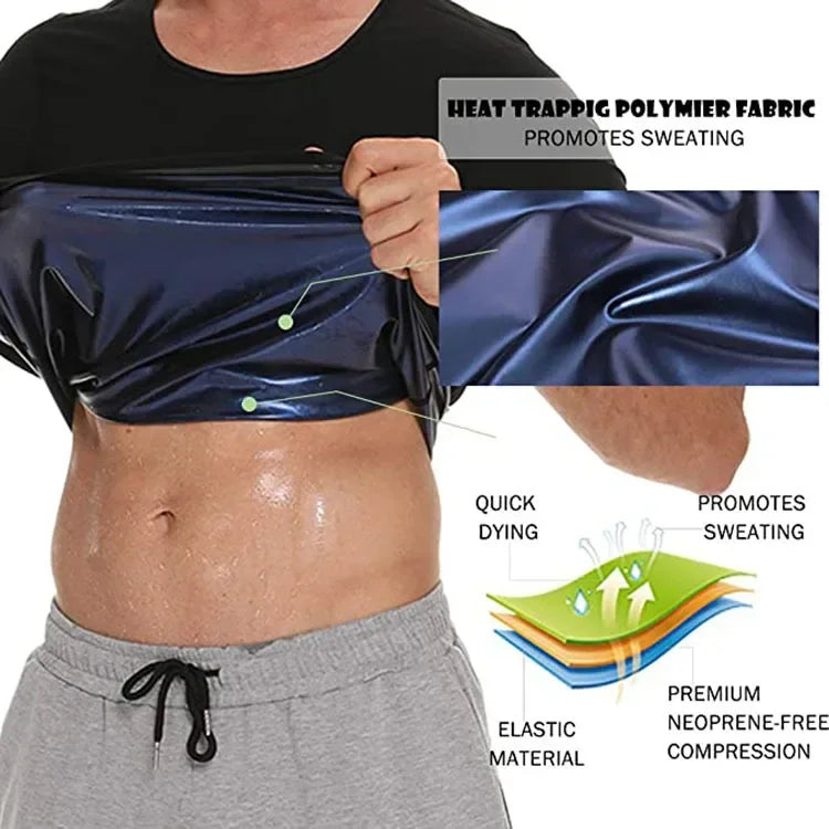 Men Sweat Sauna T-shirt Waist Trainer Slimming Suit Body Shapers Shapewear Corset Underwear Belly Control Fitness Fat Burn Tops