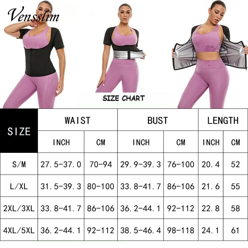 Vensslim Women Slimming Sauna Vest Sweat Body Shaper Zipper Compression Fat Burner Corset Waist Trainer Push Up Tops Shapewear