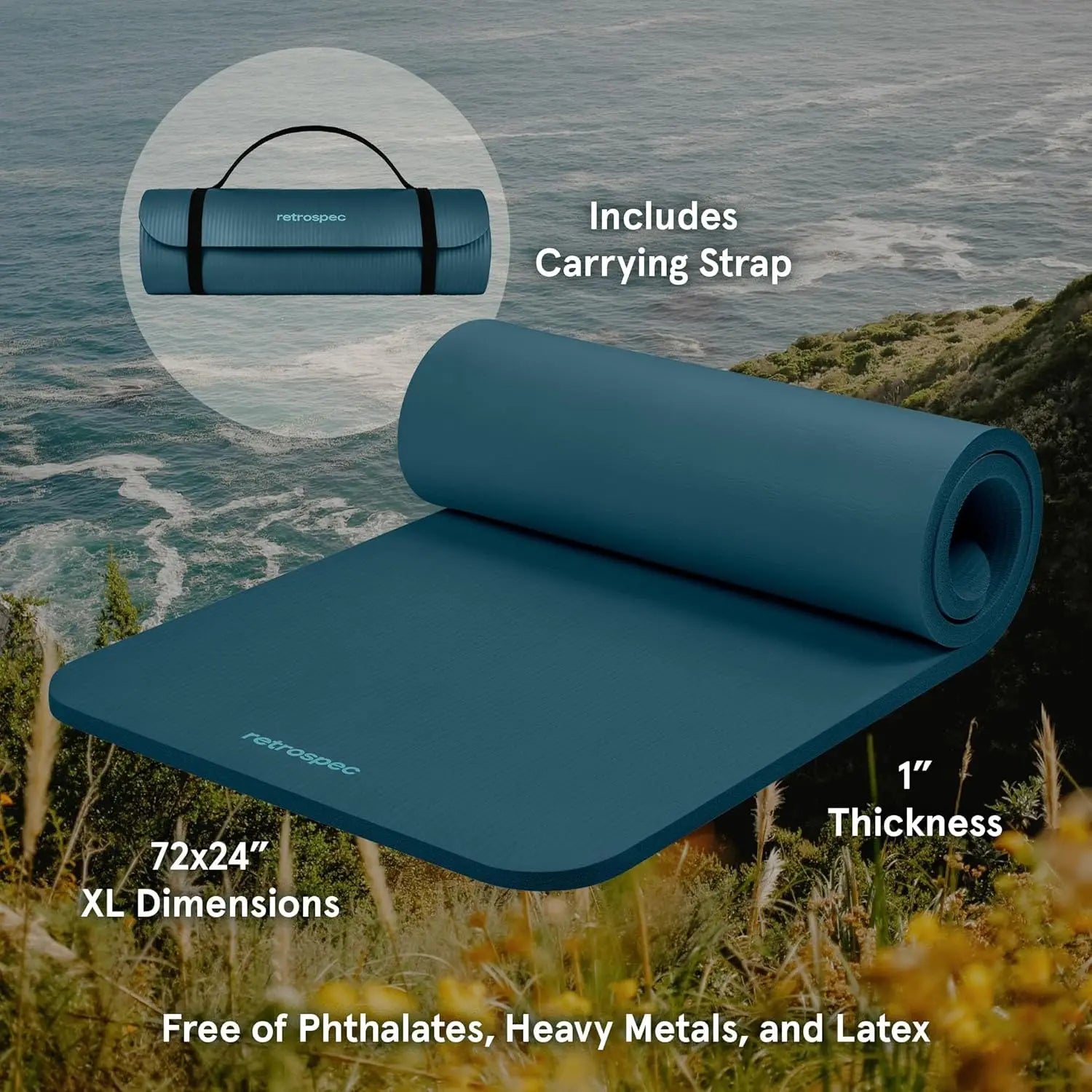 Extra Thick Non-Slip Yoga Mat with Carrying Strap for Home Fitness, Pilates, and Stretching Workouts
