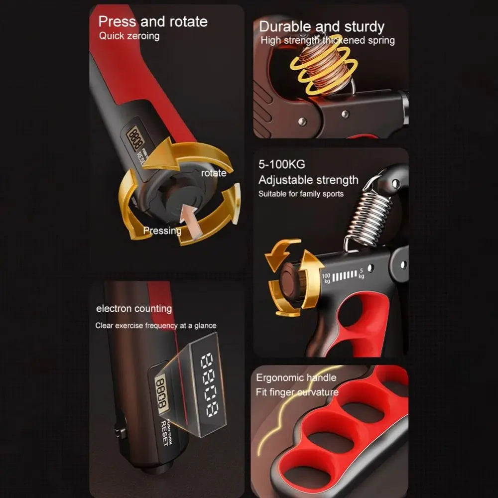 5-100Kg Adjustable Grip Strength Trainer Digital Display Automatic Counting Hand Grip Strengthener Non-Slip Strength Expander