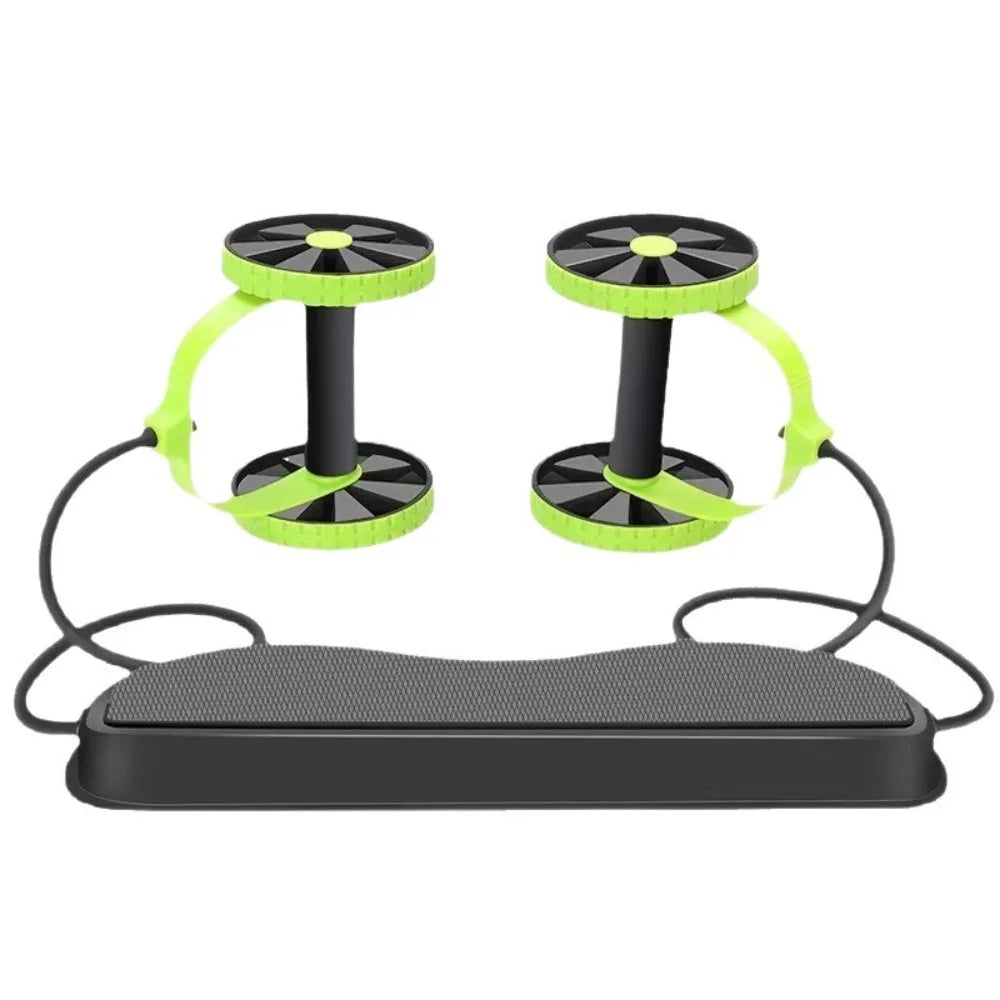 Double Roller Abdominal Muscle Trainer Resistance Bands Pull Rope Ab Roller Knee Mat Adjustable Core Workout Equipment